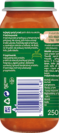 Pasta z pomidorami szynką i papryką po 15 miesiącu Bobovita
