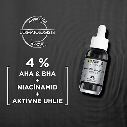 Pleťové sérum proti nedokonalostiam AHA + BHA Charcoal GARNIER PureActive