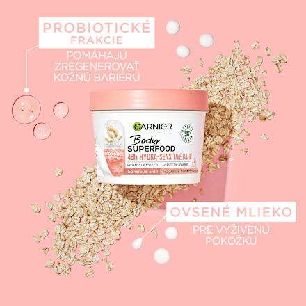 Hydratačný telový balzam Body Superfood 48h ovsené mlieko + probiotiká GARNIER Body