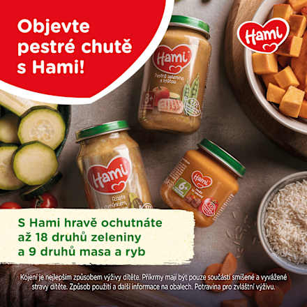 příkrm brambory s kuřetem, mrkví a jemným špenátem Hami