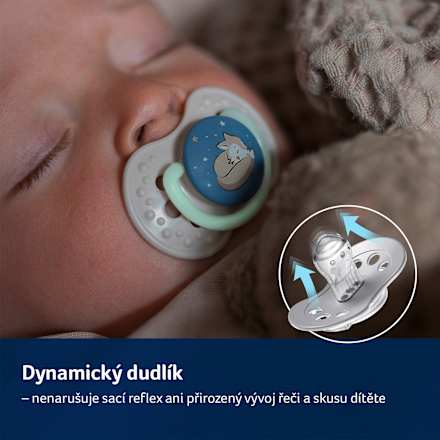 dudlík silikonový dynamický NIGHT&DAY modrý, 6-18m  LOVI