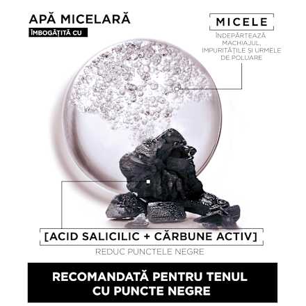 Apă micelară cu textură de gel îmbogățită acid salicilic și cărbune activ GARNIER SKIN NATURALS