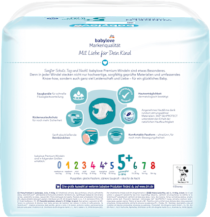 Pieluszki Premium, rozmiar 5+, juniorplus, 11-18 kg babylove