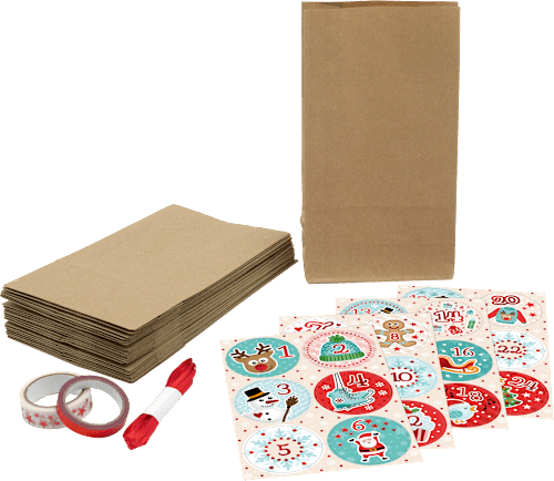 Adventskalender mit Papiertüten, Satinband, Aufkleber & Washitape Dekorieren & Einrichten