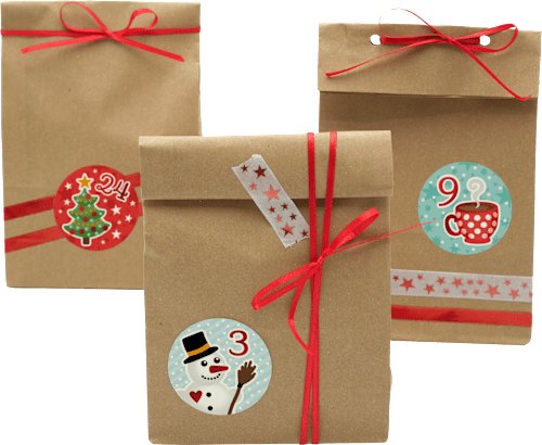 Adventskalender mit Papiertüten, Satinband, Aufkleber & Washitape Dekorieren & Einrichten