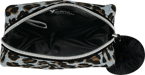 Kosmetiktasche mit Leo-Muster und Bommel manòu