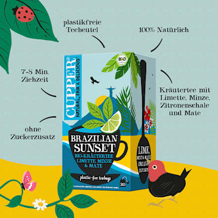 Kräutertee "Brazilian Sunset" mit Limette, Minze & Mate (20 Beutel) Cupper