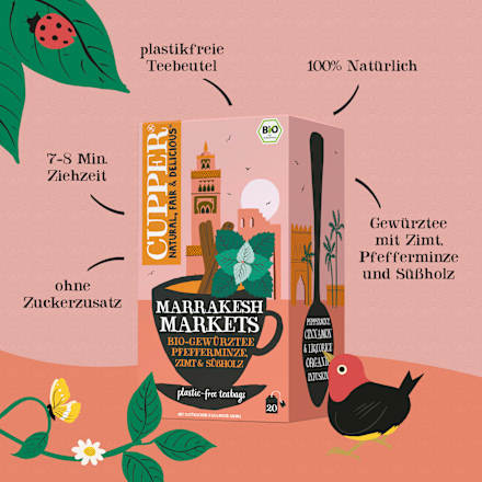 Kräutertee "Marrakesh Markets" mit Pfefferminze, Zimt & Süßholz (20 Beutel) Cupper