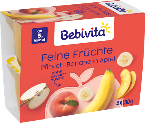 Früchte Feine Früchte Pfirsich-Banane in Apfel nach dem 4. Monat (4x100 g) Bebivita