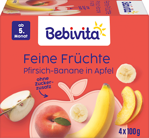 Früchte Feine Früchte Pfirsich-Banane in Apfel nach dem 4. Monat (4x100 g) Bebivita