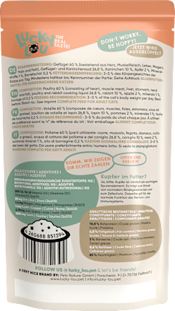 Nassfutter Katze mit Geflügel & Kaninchen "Spitz die Löffel" Lucky Lou