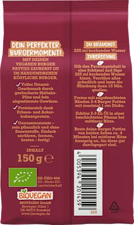 Meine veganen Burger Patties BIOVEGAN