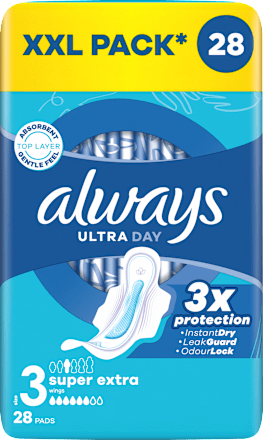 Odišavljeni damski vložki Ultra Day Super Extra, velikost 3, XXL pakiranje always