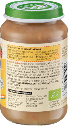 Omogeneizzato con prugne, mele, pere e cereali integrali dmBio