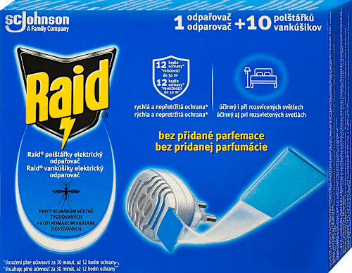 Elektrický odparovač so suchou náplňou bez parfumácie Raid