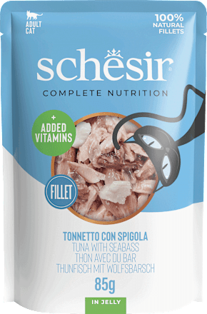 Nassfutter Katze mit Thunfisch & Wolfsbarsch in Gelee Schesir
