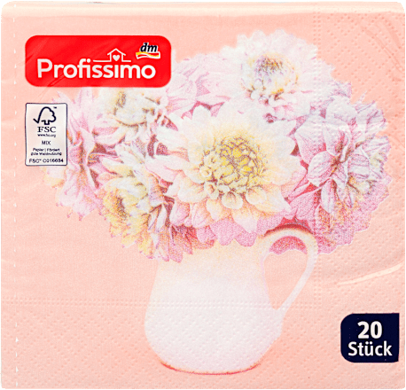 Ubrusi, 3–slojni, motiv vaze s cvijećem, 25 x 25 cm Profissimo