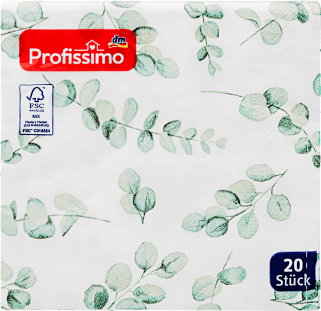 Ubrusi s motivom eukaliptusa, 3–slojni, 25 x 25 cm Profissimo