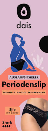 Periodenunterwäsche Slip mit Spitze Schwarz, Gr. L dais