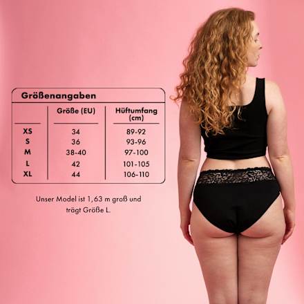 Periodenunterwäsche Slip mit Spitze Schwarz, Gr. L dais