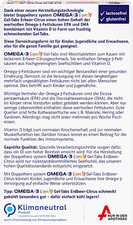 Doppelherz system Omega-3 family Gel-Tabs Erdbeer-Citrusgeschmack 60 St Doppelherz
