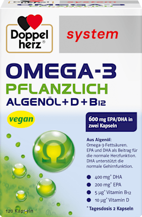 Doppelherz system Omega-3 Pflanzlich Algenöl + D + B12 Kapseln 120 St Doppelherz
