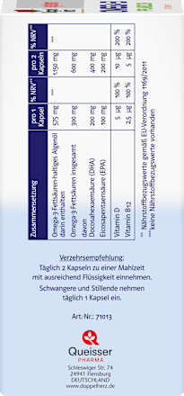 Doppelherz system Omega-3 Pflanzlich Algenöl + D + B12 Kapseln 120 St Doppelherz