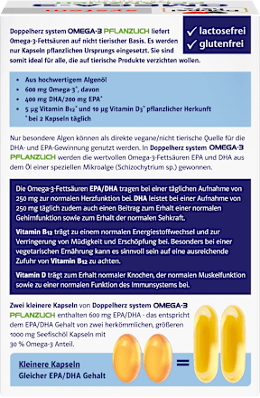 Doppelherz system Omega-3 Pflanzlich Algenöl + D + B12 Kapseln 120 St Doppelherz