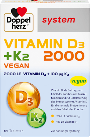 Doppelherz system Vitamin D3 2000 + K2 Vegan Tabletten 120 St Doppelherz