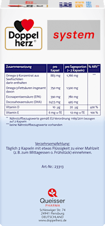 Doppelherz system Omega-3 Premium 1500 Herz + Gehirn + Abwehr Kapseln 120 St Doppelherz