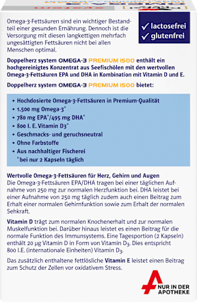 Doppelherz system Omega-3 Premium 1500 Herz + Gehirn + Abwehr Kapseln 120 St Doppelherz