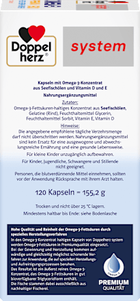Doppelherz system Omega-3 Premium 1500 Herz + Gehirn + Abwehr Kapseln 120 St Doppelherz