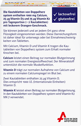 Doppelherz system Calcium 1000 + D3 + K2 Kautabletten 60 St Doppelherz