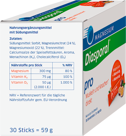 Magnesium-Diasporal Pro Muskeln und Knochen direkt Direktgranulat Sticks 30 St Diasporal