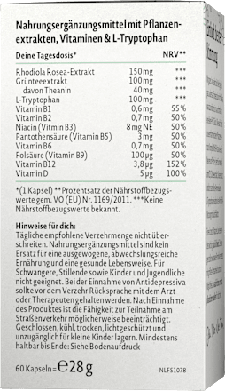 Pflanzenstoff-Komplex L-Tryptophan, Rosenwurz & Grüntee Nature Love