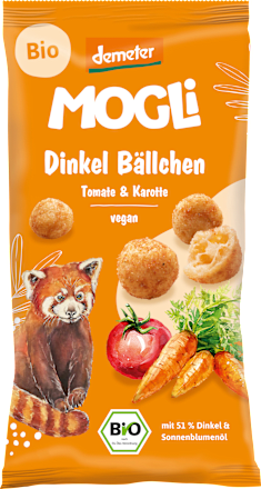 Kindersnack Dinkelbällchen Tomate und Karotte MOGLi