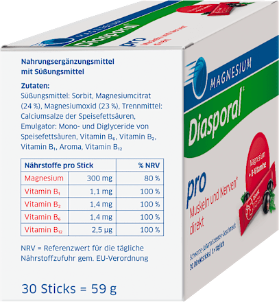 Magnesium-Diasporal Pro Muskeln und Nerven direkt Direktgranulat Sticks 30 St Diasporal