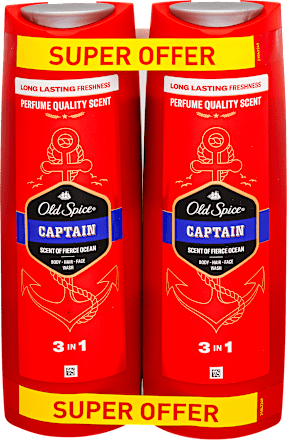 Gel za tuširanje in šampon Captain 3 v 1, 2 x 400 ml Old Spice