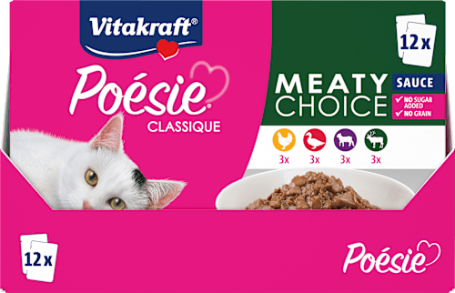 Nassfutter Katze, Fleisch in Soße, Poésie Classique, Multipack (12x85 g) Vitakraft
