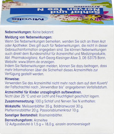 Arzneitee, Schlaf & Nerven Tee N (12 Beutel) Mivolis