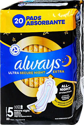 Egészségügyi betét Ultra Secure Night Extra, 5-ös méret, nagy kiszerelés always