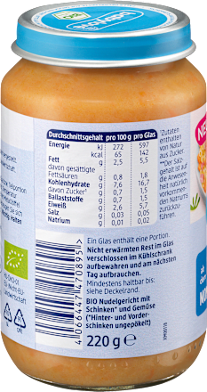 Menü Schinkennudeln mit Gemüse, ab 8 Monaten babylove