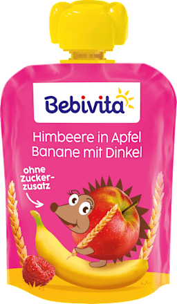 Quetschie Himbeere Banane in Apfel mit Dinkel, ab 1 Jahr (4x90 g) Bebivita