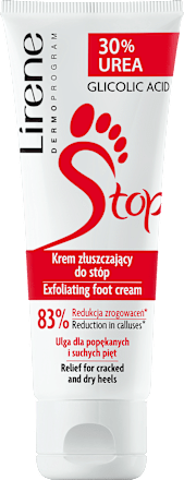 Cremă exfoliantă cu acid glicolic și 30% uree pentru picioare Lirene