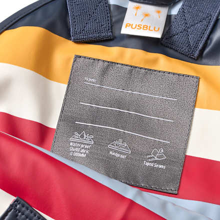 Regenhose mit Futter & Streifen-Muster, rot & blau & gelb, Gr. 86/92 PUSBLU