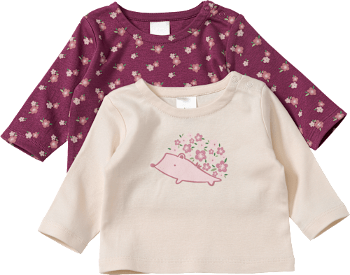 Langarmshirts mit Igel-Motiv & Blumen-Muster, beere + beige, Gr. 62 ALANA