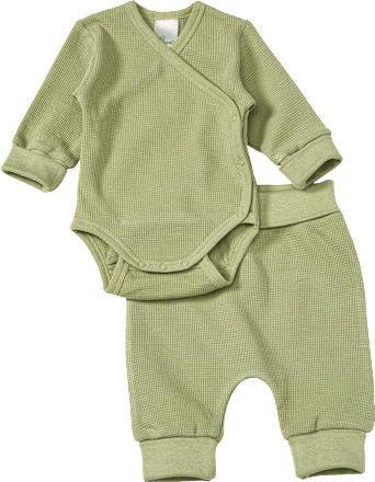 Set mit Wickelbody und Hose mit Mitwachsfunktion, grün, Gr. 62/68 ALANA
