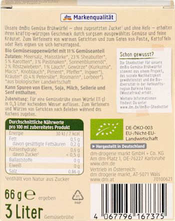 Gewürzzubereitung Gemüse Brühwürfel dmBio