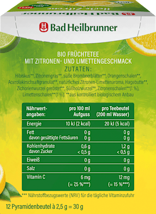 Früchtetee, Heiße Zitrone mit Limette (12 Beutel) Bad Heilbrunner