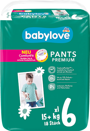 Premium hlačne plenice, velikost 6 (XL), 15kg+ babylove
